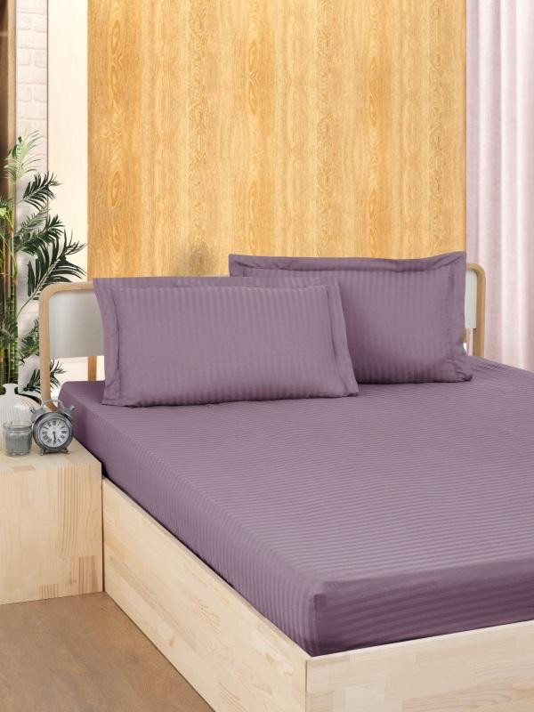 Простыня на резинке из страйп-сатина KARVEN P936 лиловая 160х200х33 с наволочками 50х70 (2шт)