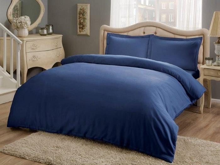 Постельное белье из сатина TAC HAPPY DAY BASIC синее евро