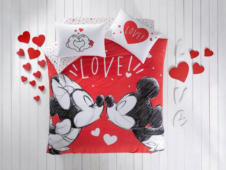 Детское постельное белье из ранфорса с простыней на резинке TAC MINNIE AND MICKEY LOVELY BY DISNEY евро