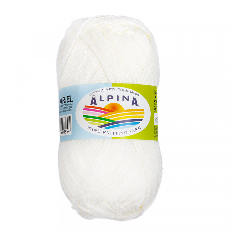 Пряжа ALPINA ARIEL №01 белая 98% акрил, 2% пайетки 10 шт х 50 гр, 150 м +/- 10 м