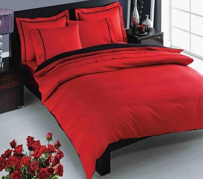 Постельное белье из сатина TAC DELUX PRESTIGE красное евро