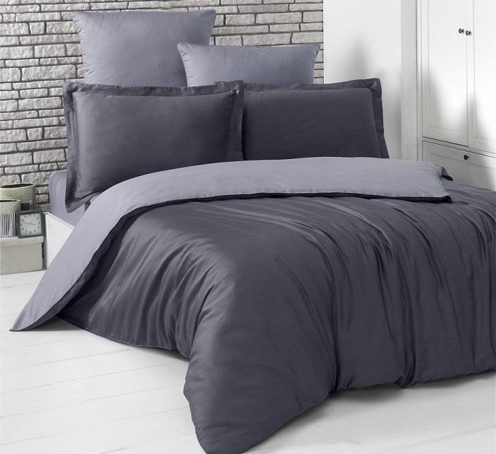 Постельное белье двухстороннее из сатина KARNA LOFT темно-серое-серое 1,5-спальное