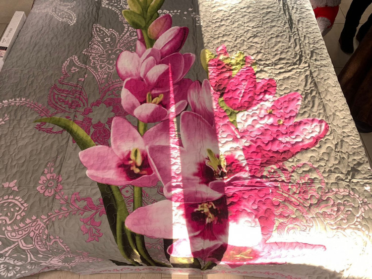 Покрывало из сатина стеганное с вышивкой DIVA AFRODITA PREMIUM 011 ВЕСНА 220х240 с наволочками 50х70 (2шт)