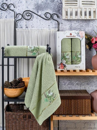 Набор полотенец махровых MARIA зеленый 50х90, 70х140 в коробке