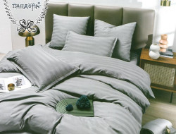 Постельное белье из страйп-сатина ПАНДОРА серое 1,5-спальное