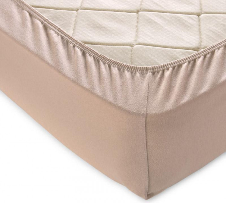 Простыня трикотажная на резинке ALLERI ПРЕМИУМ бежевая 200х200х20