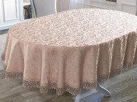 Скатерть жаккардовая с гипюром овальная KARNA KDK пудра 160x220