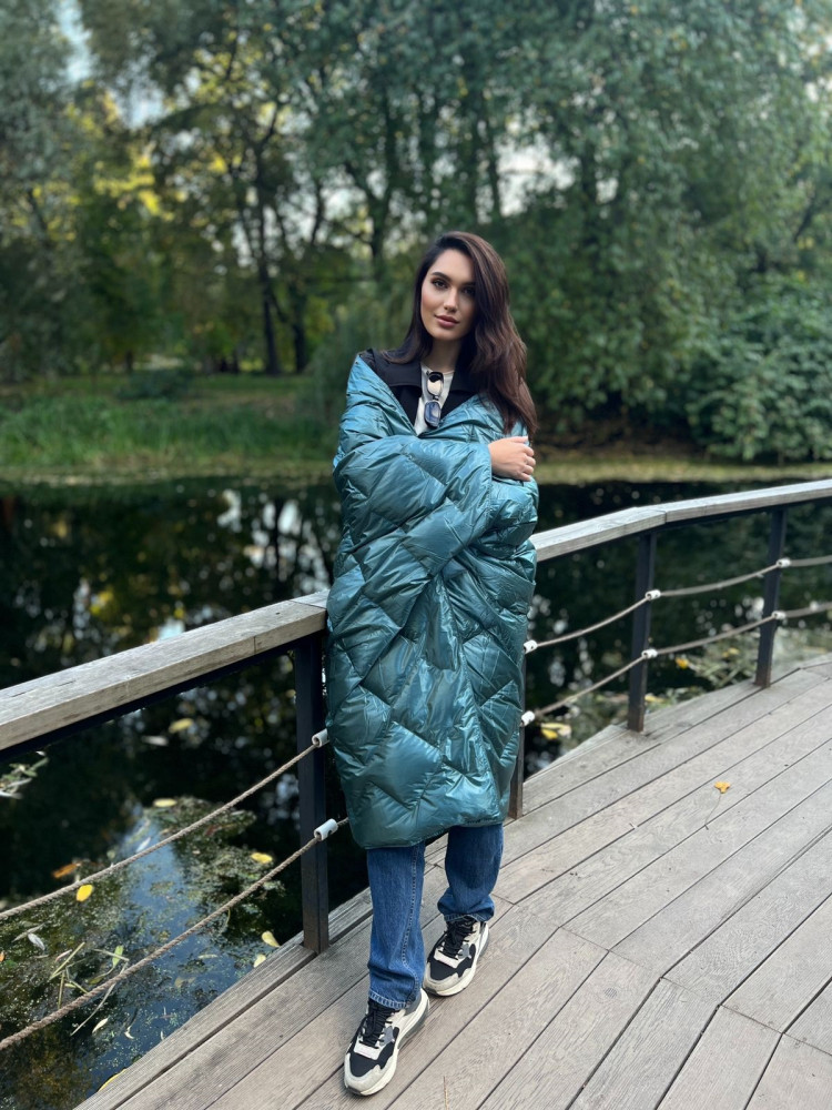 Дорожный плед-пончо пуховый GERMAN GRASS Travel Cape Plaid Grass Aqua 130х170