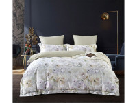 Постельное белье из египетского хлопка Premium с простыней на резинке 160х200 ASABELLA Бутоны пионов 50х70 (2шт) и 70х70 (2шт) евро