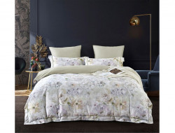 Постельное белье из египетского хлопка Premium с простыней на резинке 160х200 ASABELLA Бутоны пионов 50х70 (2шт) и 70х70 (2шт) евро