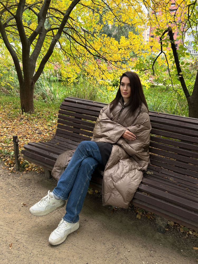 Дорожный плед-пончо пуховый GERMAN GRASS Travel Cape Plaid Grass Milk Chocolate 130х170