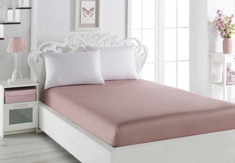 Простыня на резинке из сатина KARNA LOFT брусничная 160х200х30