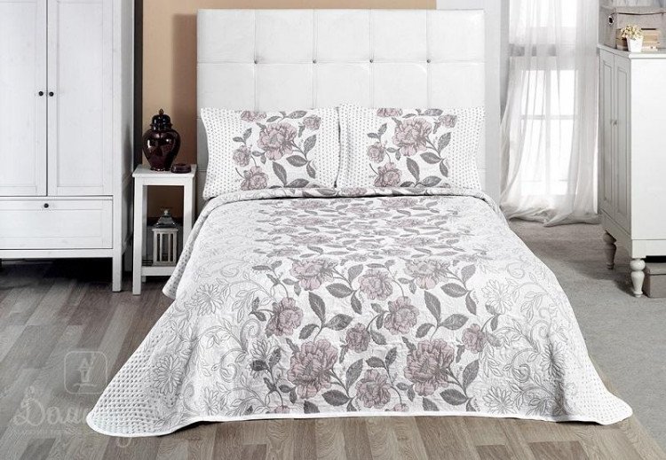 Покрывало тонкое жаккардовое пано с наволочками KARNA JARDIN капучино 240х260Н