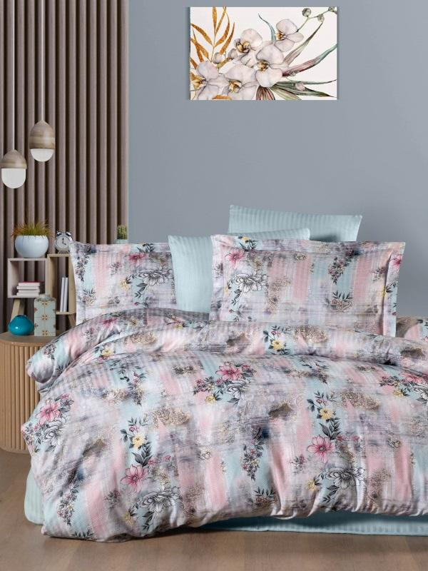 Постельное белье из страйп сатина с цветным принтом KARVEN N249-SB005 50х70 (1шт), 70х70 (1шт) 1,5-спальное