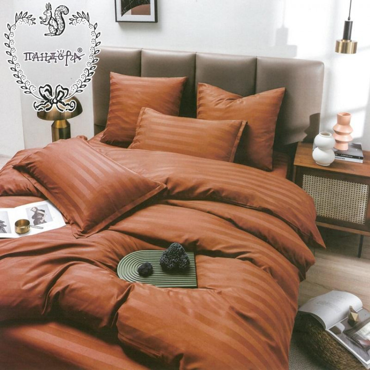 Постельное белье из страйп-сатина ПАНДОРА рыжее 2-спальное