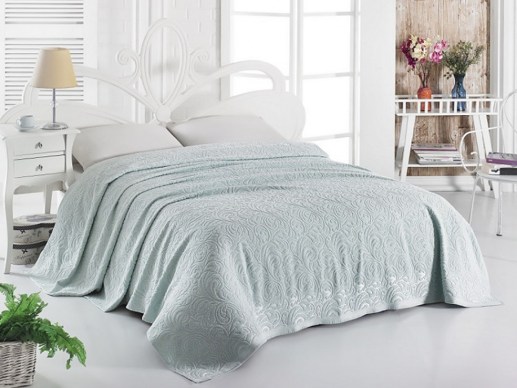 Простыня махровая жаккардовая KARNA ESRA светло-зеленая 200х220