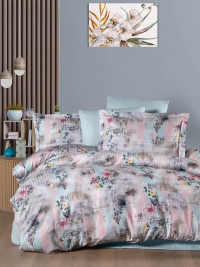 Постельное белье из страйп сатина с цветным принтом KARVEN N250-SB005 50х70 (2шт), 70х70 (2шт) евро