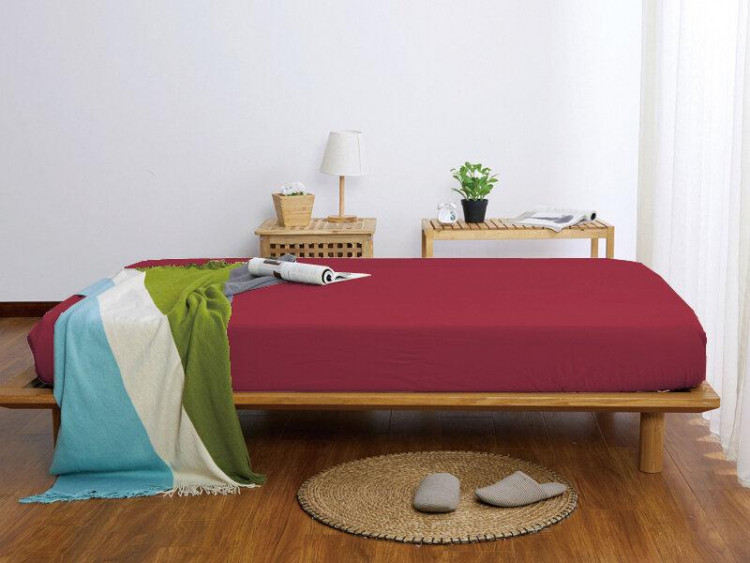 Простыня на резинке однотонная из сатина MIOLETTO 240-140/200/25 бордовая 140х200