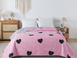 Покрывало стеганое из полисатина TANGO SIESTA Сердечки на розовом 160х220