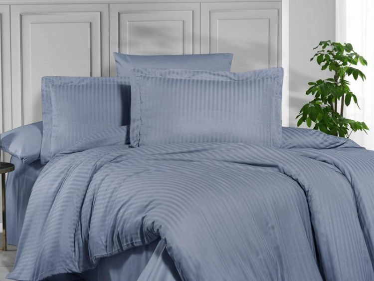 Постельное белье из страйп сатина KARVEN N164-SS-014 INDIGO индиго 50х70 (2шт), 70х70 (2шт) семейное