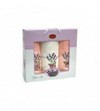 Набор полотенец махровых хлопковых KARVEN HS1611 LAVANTA KELEBEK V8 кремовый-персиковый 50х90 (2шт), 70х140 (1шт)