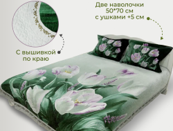 Покрывало из сатина стеганное с вышивкой DIVA AFRODITA PREMIUM 061 ХРУСТАЛЬ 220х240 с наволочками 50х70 (2шт)