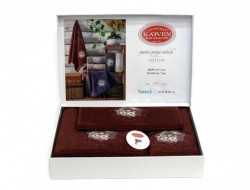 Набор полотенец махровых хлопковых в коробке KARVEN HS1688 PORTRE V6 бордовый 30х50 (1шт), 50х90 (1шт), 70х140 (1шт)