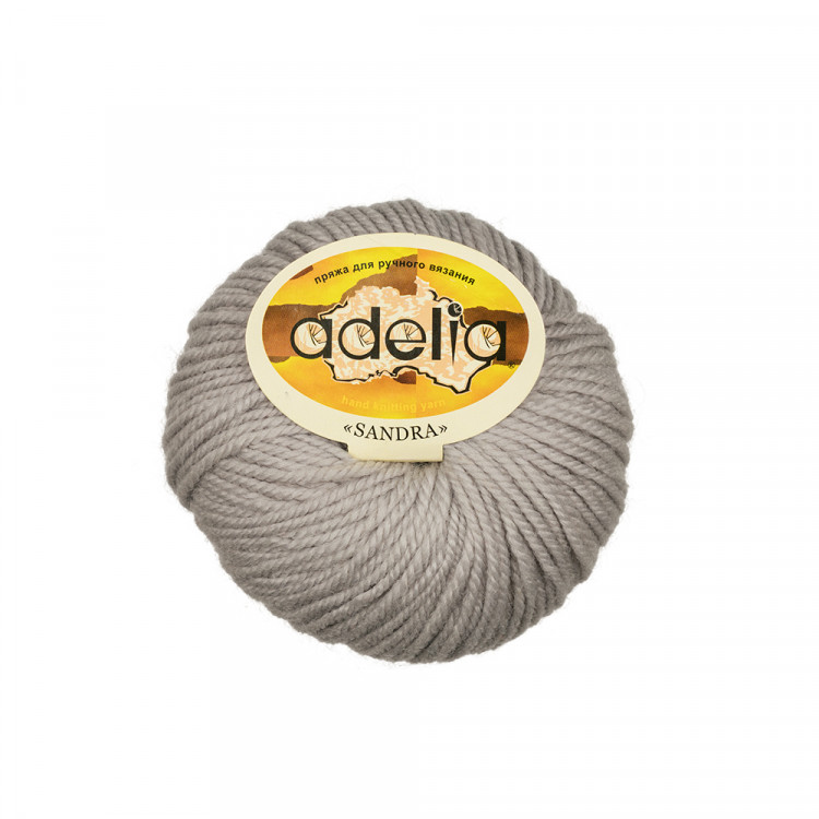 Пряжа ADELIA SANDRA №07 светло-серая 50% шерсть, 50% акрил, 10 шт х 50 гр, 90 м +/- 4 м