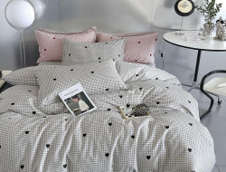 Постельное белье из твил-сатина в ПВХ TANGO сердечки и клетка 50х70 (2шт) евро