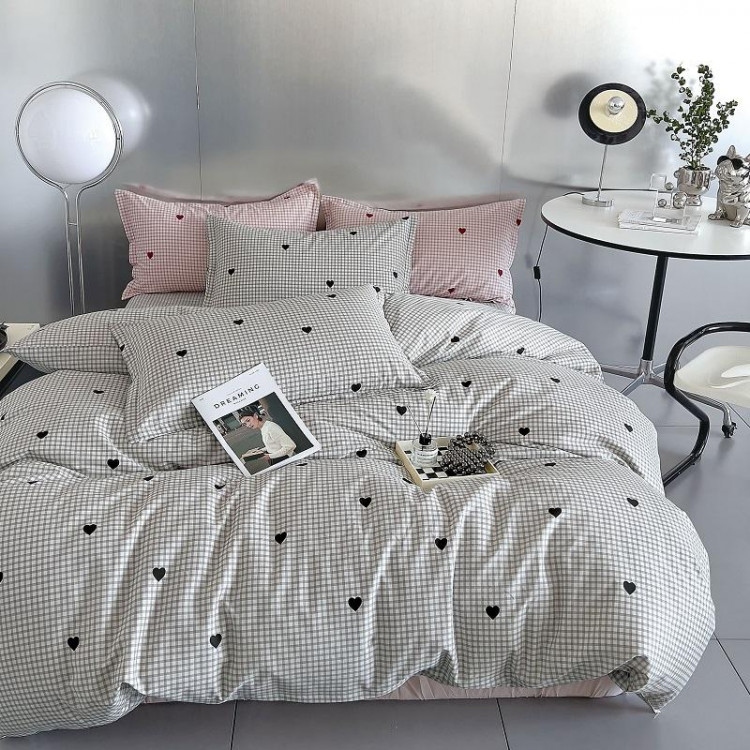 Постельное белье из твил-сатина в ПВХ TANGO сердечки и клетка 50х70 (2шт) евро