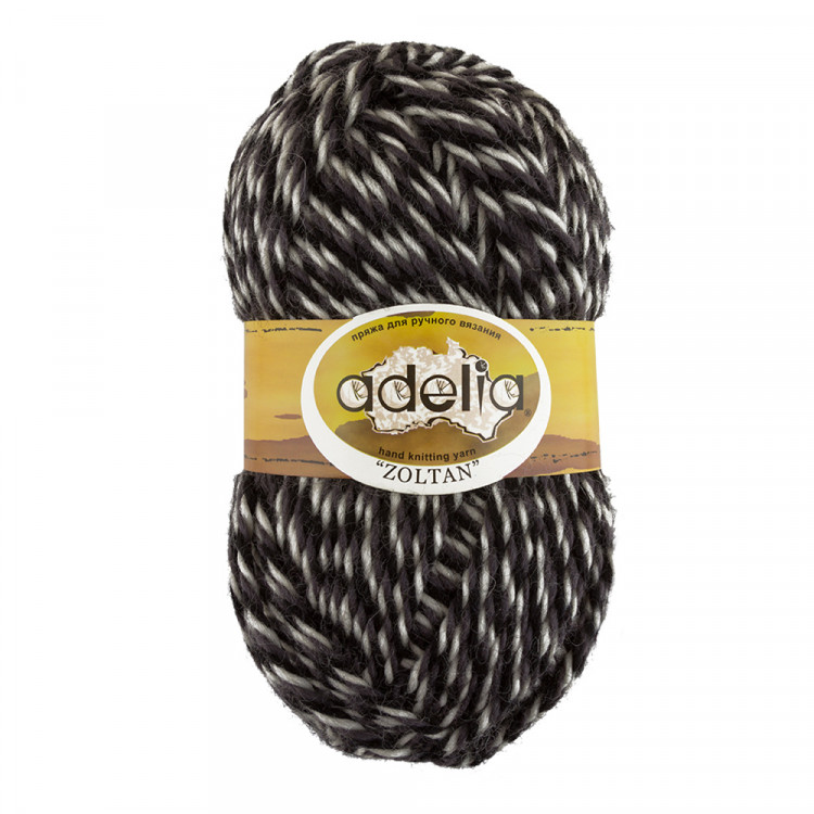 Пряжа ADELIA ZOLTAN №147 черная-серая-белая 100% шерсть, 5 шт х 100 гр, 115 м +/- 5 м