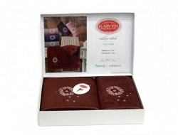 Набор полотенец махровых хлопковых в коробке KARVEN HS1674 RADIKYA V6 бордовый 50х90 (1шт), 70х140 (1шт)