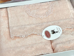 Набор полотенец махровых бамбуковых в коробке KARVEN HS1705 REINA V2 персиковый 30х50 (1шт), 50х90 (1шт), 70х140 (1шт)