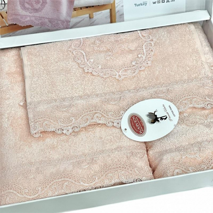 Набор полотенец махровых бамбуковых в коробке KARVEN HS1705 REINA V2 персиковый 30х50 (1шт), 50х90 (1шт), 70х140 (1шт)