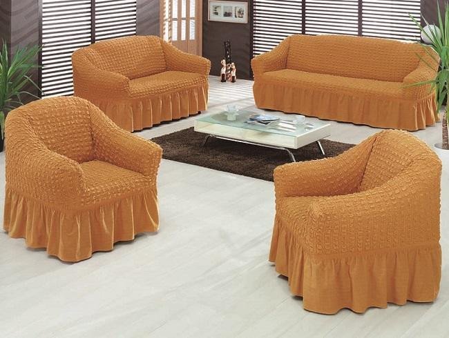 Набор чехлов на трехместный диван и два кресла BULSAN горчичный