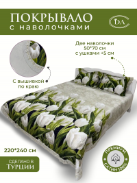 Покрывало из сатина стеганное с вышивкой DIVA AFRODITA PREMIUM 104 СВЕЖЕСТЬ 220х240 с наволочками 50х70 (2шт)