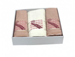Набор полотенец махровых хлопковых KARVEN HS1623 KIVRIMLI YAPRAK V3 пудра 50х90 (2шт), 70х140 (1шт)
