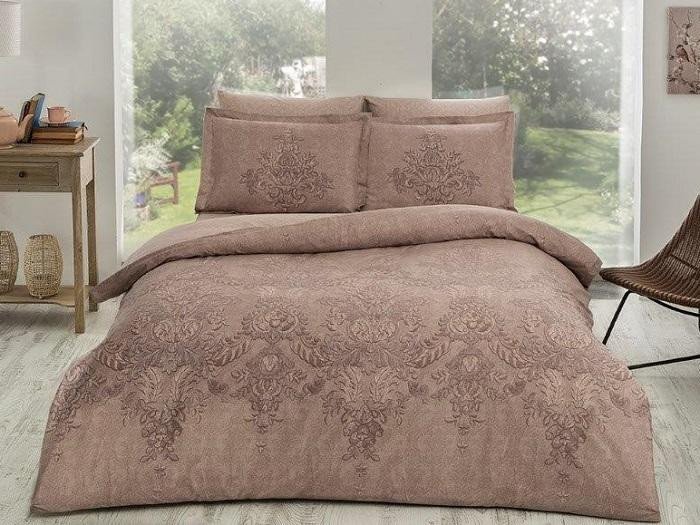 Постельное белье из сатина TAC DELUX ELEGANCE ROMANIE коричневое евро
