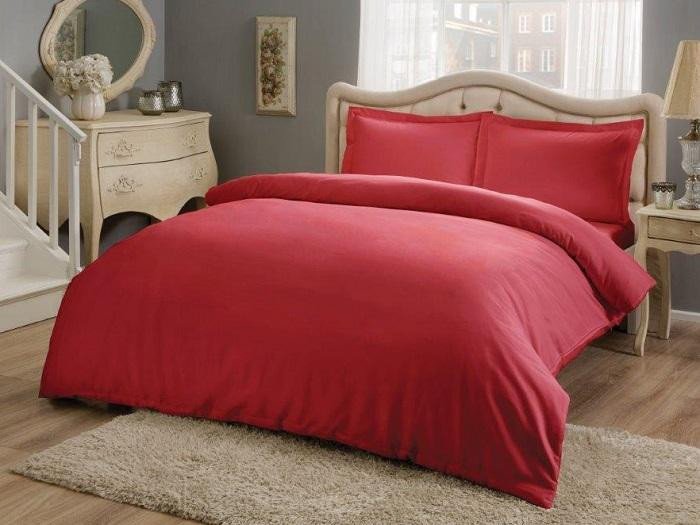 Постельное белье из сатина TAC HAPPY DAY BASIC красное евро