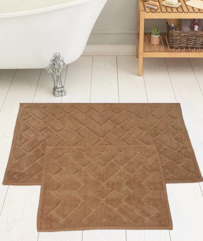 Набор ковриков для ванной хлопковый KARVEN KV422 PARKE кофейный 50х60 (1шт), 60х100 (1шт)
