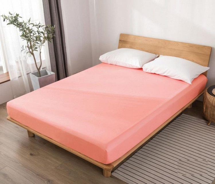 Простыня на резинке из сатина SAILID Q5-140 розовая 140х200х25