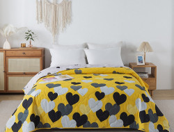 Покрывало стеганое из полисатина TANGO SIESTA Сердца на желтом 160х220