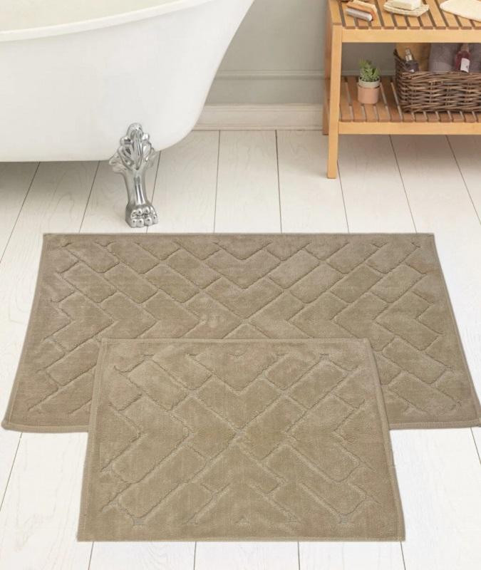 Набор ковриков для ванной хлопковый KARVEN KV422 PARKE бежевый 50х60 (1шт), 60х100 (1шт)