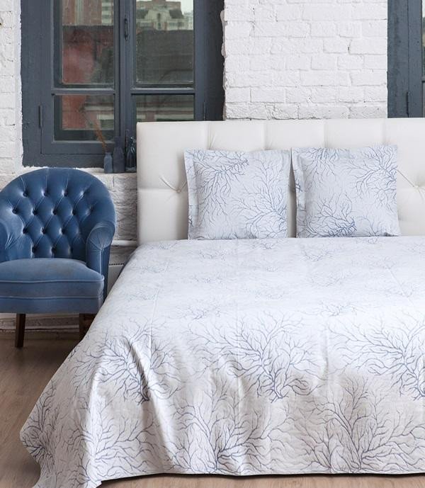 Покрывало хлопковое тонкое LUXBERRY CORAL бело-голубое 220х240