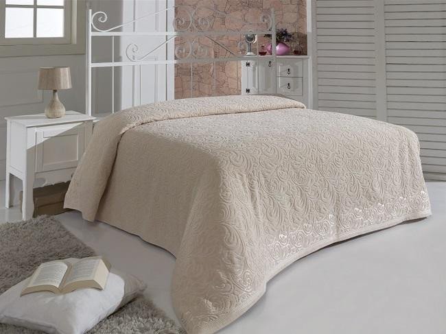 Простыня махровая жаккардовая KARNA ESRA бежевая 200х220