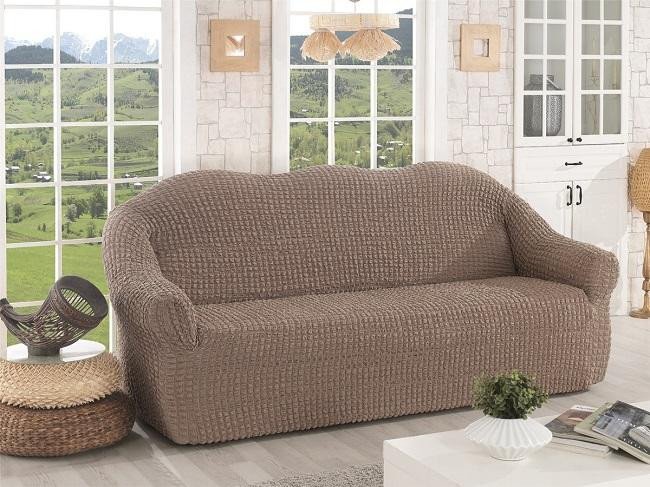 Чехол без юбки на трехместный диван KARNA кофейный