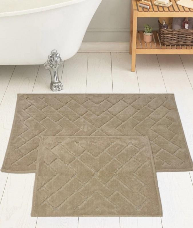Набор ковриков для ванной хлопковый KARVEN KV422 PARKE светло-бежевый 50х60 (1шт), 60х100 (1шт)