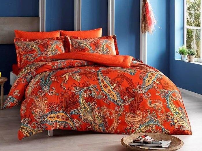 Постельное белье из сатина TAC DELUX PREMIUM DIGITAL MARISOL оранжевое евро