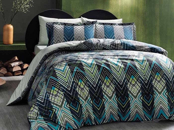 Постельное белье из сатина TAC DELUX PREMIUM DIGITAL SHANGHAI золотистое семейное