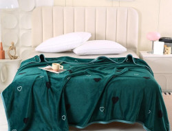 Плед из микрофибры CRISTELLE FLAMENCO сердечки на зеленом 200х220